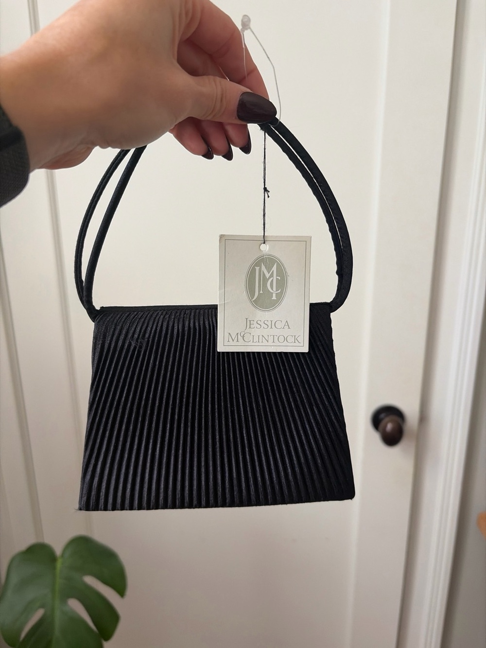 Jessica McClintock Black Pleated Evening Wristlet Bag